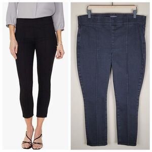NYDJ Pintuck Pull On Skinny Crop Jeans Front Seam Stretch Black Size 12